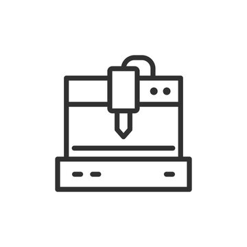 CNC machine, linear icon. Automated cutting or engraving equipment. Line with editable stroke.