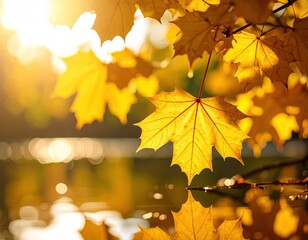 Autumn leaves reflecting on water
