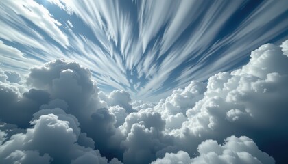 Dramatic Sky with Wispy Clouds and Blue Background in Landscape Orientation