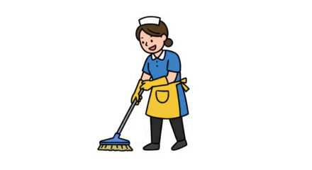 Cartoon Cleaner Sweeping with Broom