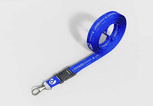 Blue Lanyard Mockup Top View
