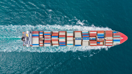 Tow view  Cargo Container ship the ocean ship carrying container and running for import export...