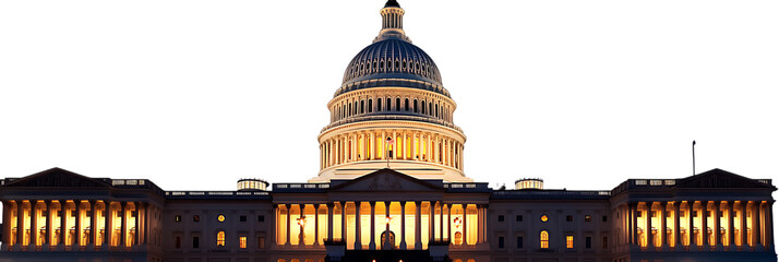 US Capitol building at night isolated on free PNG Background, Washington DC, USA.  white background in PNG format.