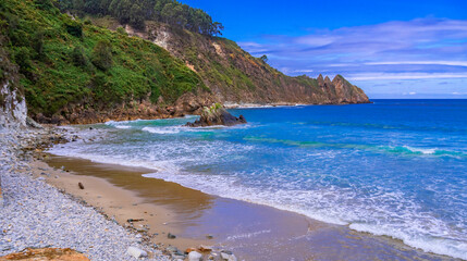 Beach of Aguilar, Cantabrian Sea, Muros de Nalón, Principado de Asturias, Spain, Europe