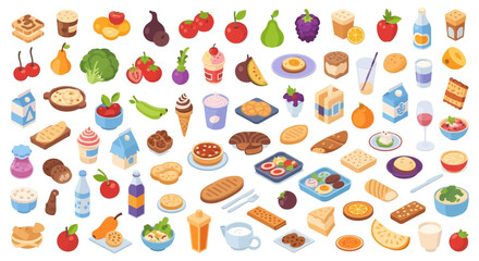 Colorful Flat Food and Drink Icons