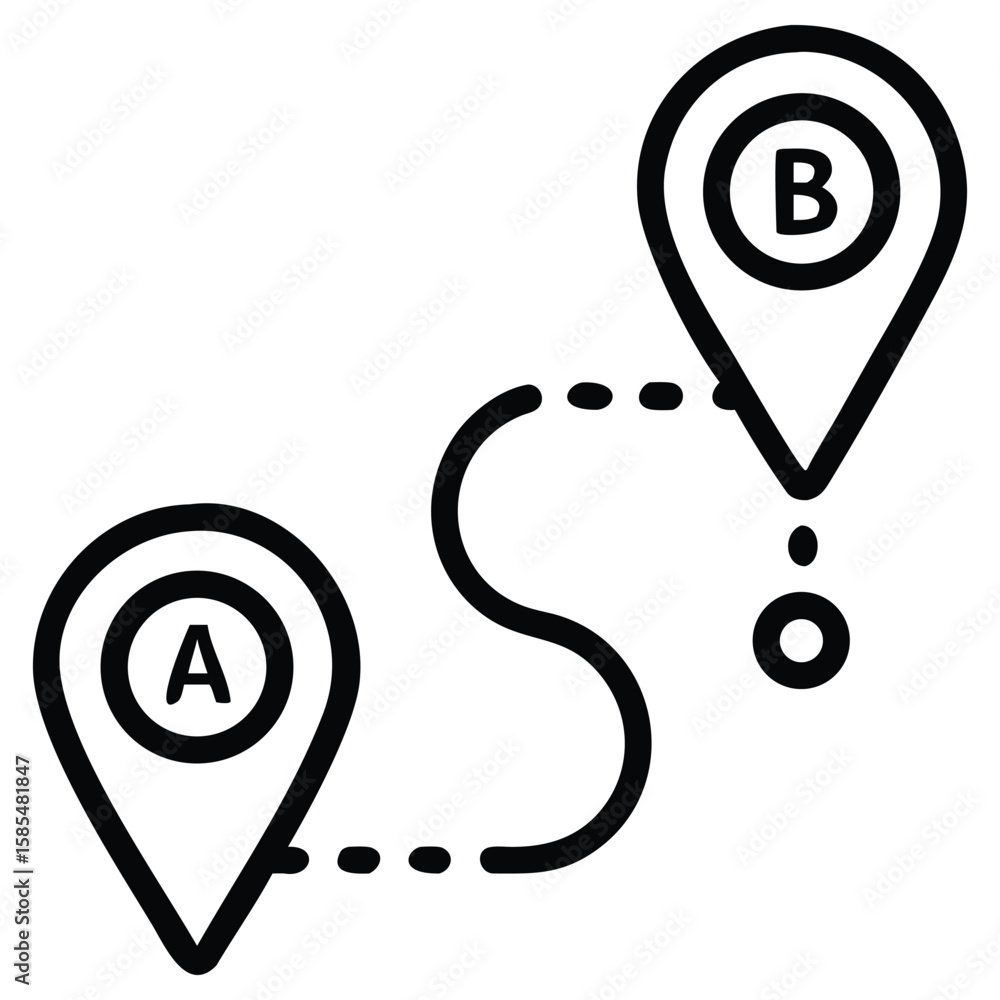 Poster destination route with a to b map pin pointers and direction line