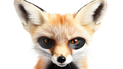 Fototapeta premium Close-up portrait of a red fox face with expressive eyes on a white background. Wildlife concept.