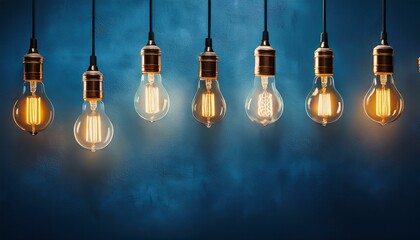 edison bulbs glowing against a textured blue backdrop creating a warm and nostalgic atmosphere