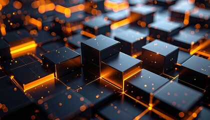 Fototapeta premium Abstract digital cubes with glowing lines