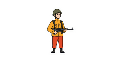 Cartoon Illustration of a Soldier Holding a Gun
