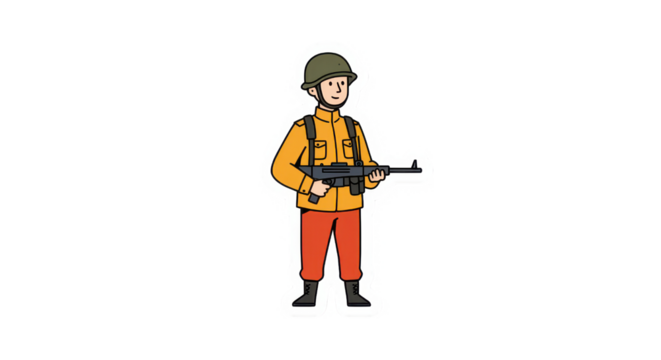 Cartoon Illustration of a Soldier Holding a Gun