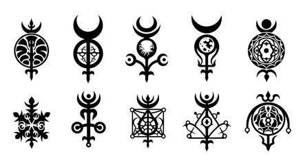 Fototapeta premium Mystical Lunar Symbols A Collection of Esoteric Glyph Designs for Spiritual Practices