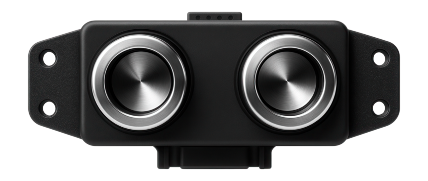 Ultrasonic sensor module with dual transducers and mounting brackets