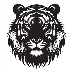 Fototapeta premium siting tiger face Silhouette Vector Art, and Graphic, vector black color silhouette , solated white background
