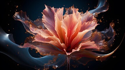 A stunning, abstract flower rendered in vibrant colors with an ethereal water splash effect.