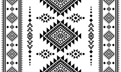 Fototapeta premium Southwest Native seamless pattern ethnic tribal Aztec geometric Navajo Native American fabric black and white design vector for textile print 