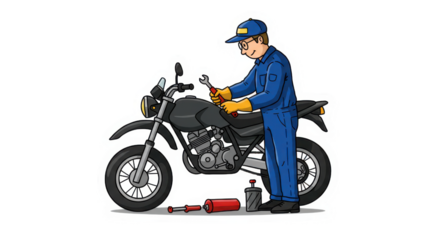 Motorcycle Mechanic Working on Bike Illustration