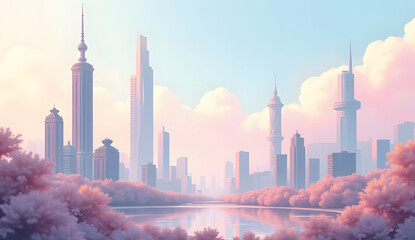 Pastel City Skyline Illustration
