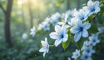 Vibrant Display of White Flowers with Blue Accents Hanging Gracefully in a Natural Setting top view
