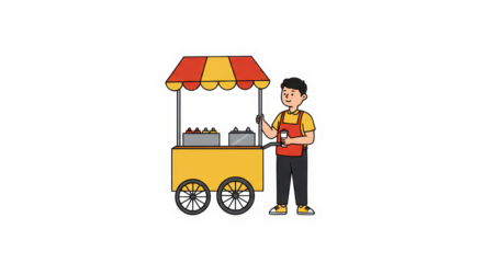 Happy Cartoon Vendor with Food Cart Illustration