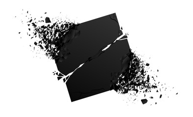 Black square with debris. Abstract black explosion png illustration