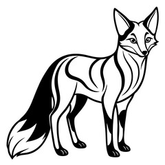 Obraz premium Artistic black and white fox standing proudly with flowing lines silhouette