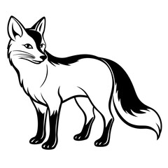 Stylized black and white fox standing alert silhouette