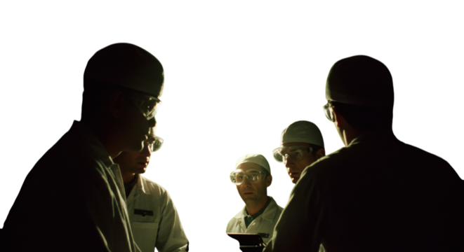 Team of Scientists or Engineers Working in a Dark Lab