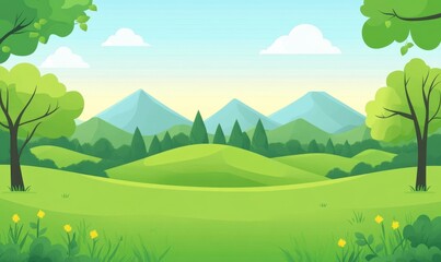 Modern illustration of a hill landscape featuring mountainous and forest scenery
