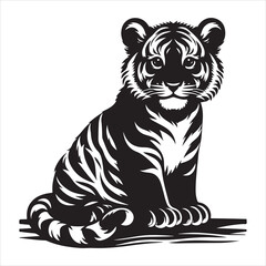 Obraz premium siting tiger face Silhouette Vector Art, and Graphic, vector black color silhouette , solated white background