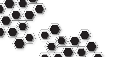 Black and white hexagon honeycomb pattern with bold contrast, modern geometric vector background, abstract seamless design for digital art. Abstract modern science or technology concept banner hexagon