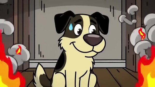Happy Dog in Burning House.