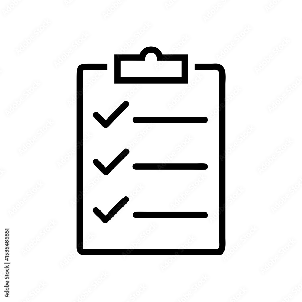 Poster minimalist line-art icon of a clipboard with checkmarks is ideal for productivity apps, task managem