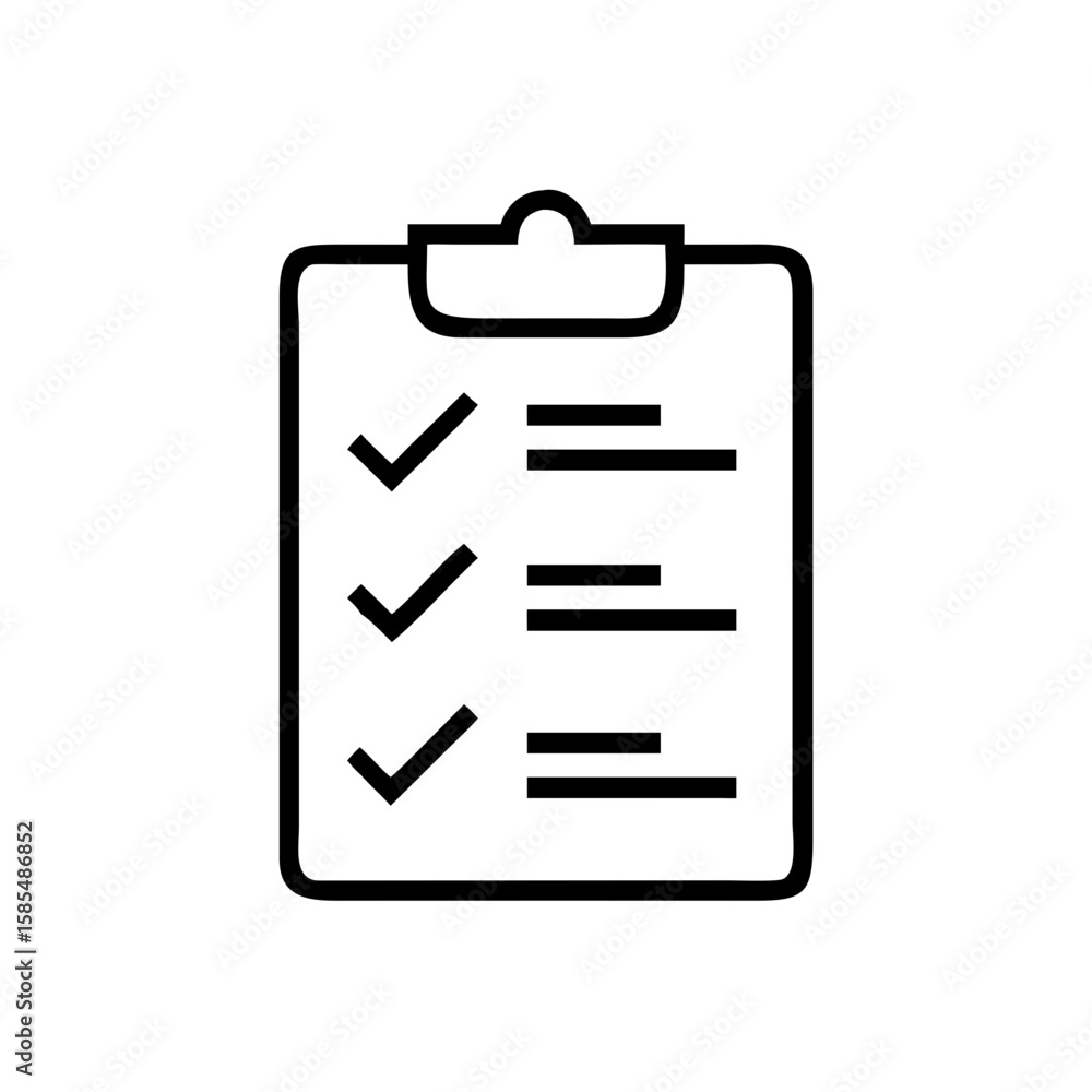Poster minimalist line-art icon of a clipboard with checkmarks is ideal for productivity apps, task managem