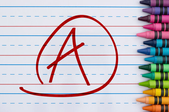 Getting a great grade with A mark on ruled loose leaf notebook paper