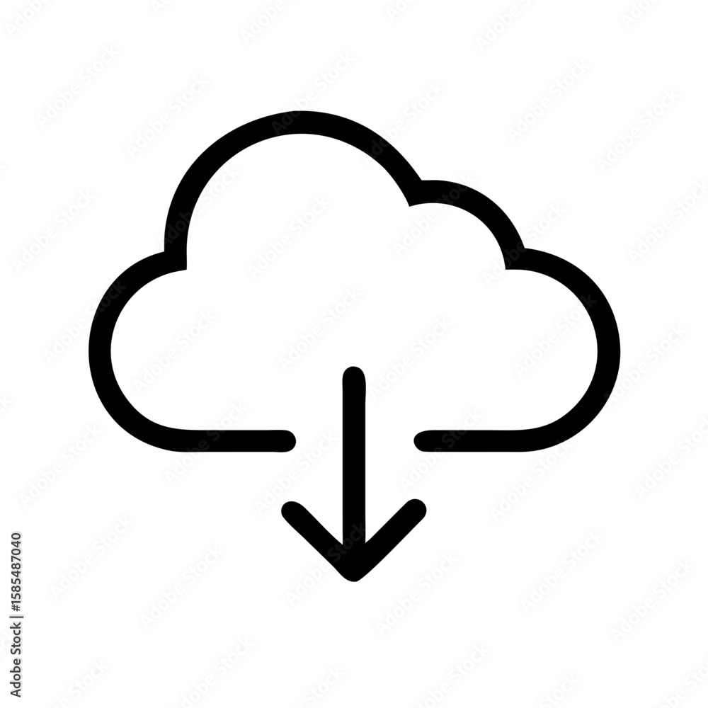 Poster simple line-art icon of a cloud with a downward arrow is perfect for websites or blogs explaining fi