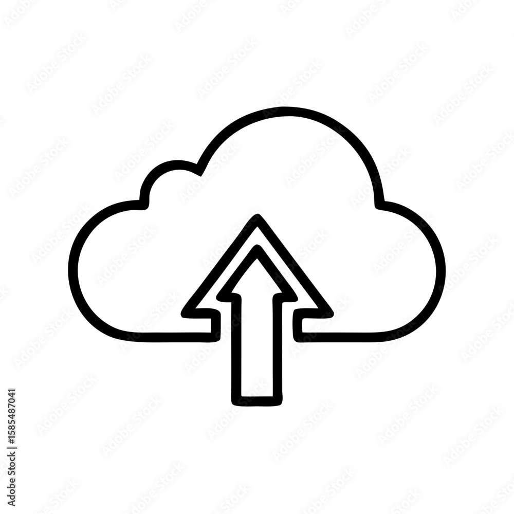 Poster clean black outline cloud upload icon is ideal for cloud storage websites, file-sharing blogs, or so