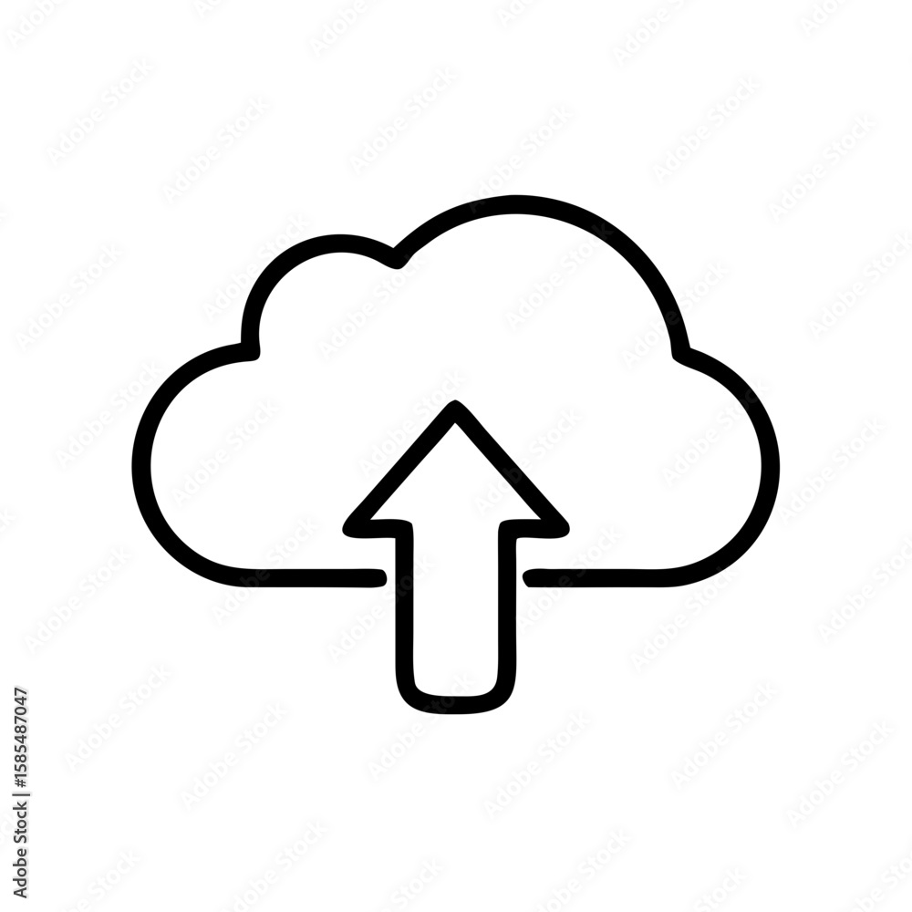 Poster clean black outline cloud upload icon is ideal for cloud storage websites, file-sharing blogs, or so