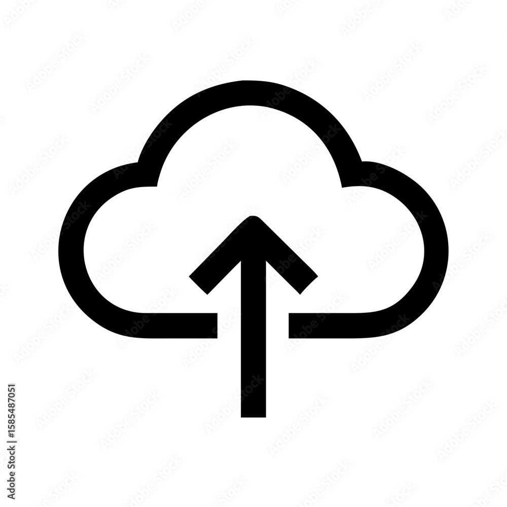 Poster clean black outline cloud upload icon is ideal for cloud storage websites, file-sharing blogs, or so