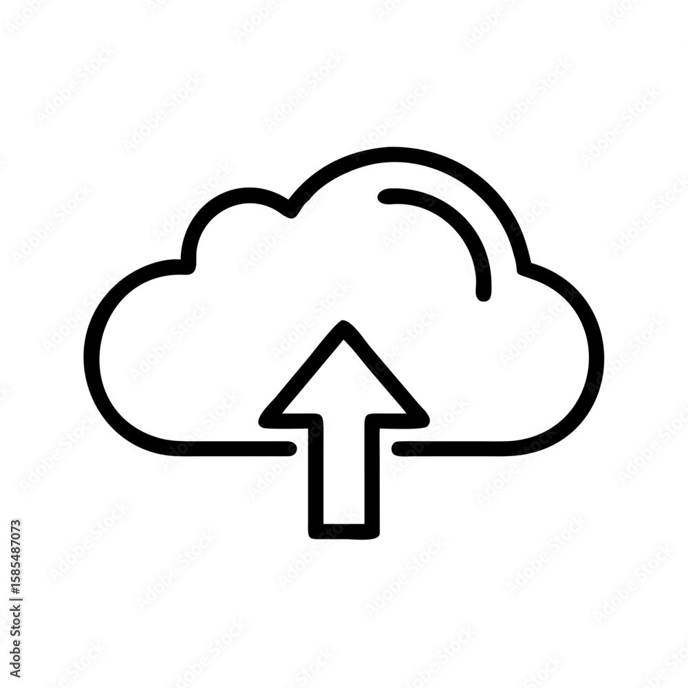 Poster clean black outline cloud upload icon is ideal for cloud storage websites, file-sharing blogs, or so