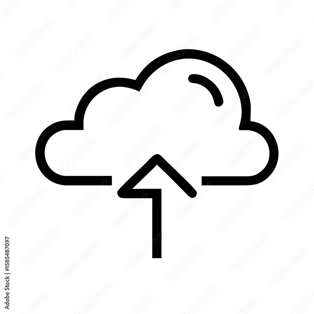 Poster clean black outline cloud upload icon is ideal for cloud storage websites, file-sharing blogs, or so