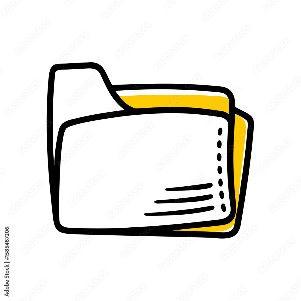 Poster black outlined folder icon with a yellow tab is perfect for website navigation, file management tuto