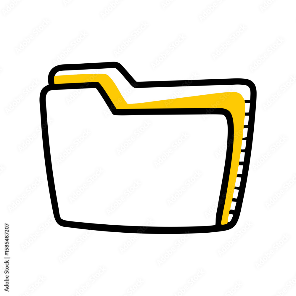 Fototapete black outlined folder icon with a yellow tab is perfect for website navigation, file management tutorials, or digital organization blogs