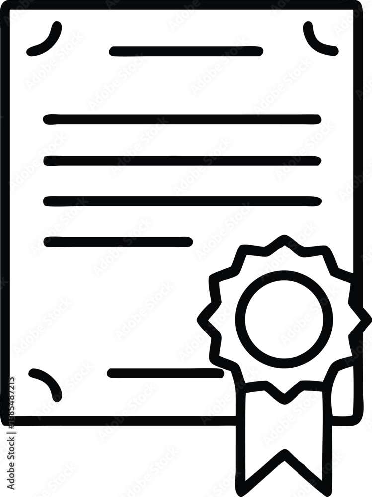 Aufkleber document with seal icon in simple outline style graphic