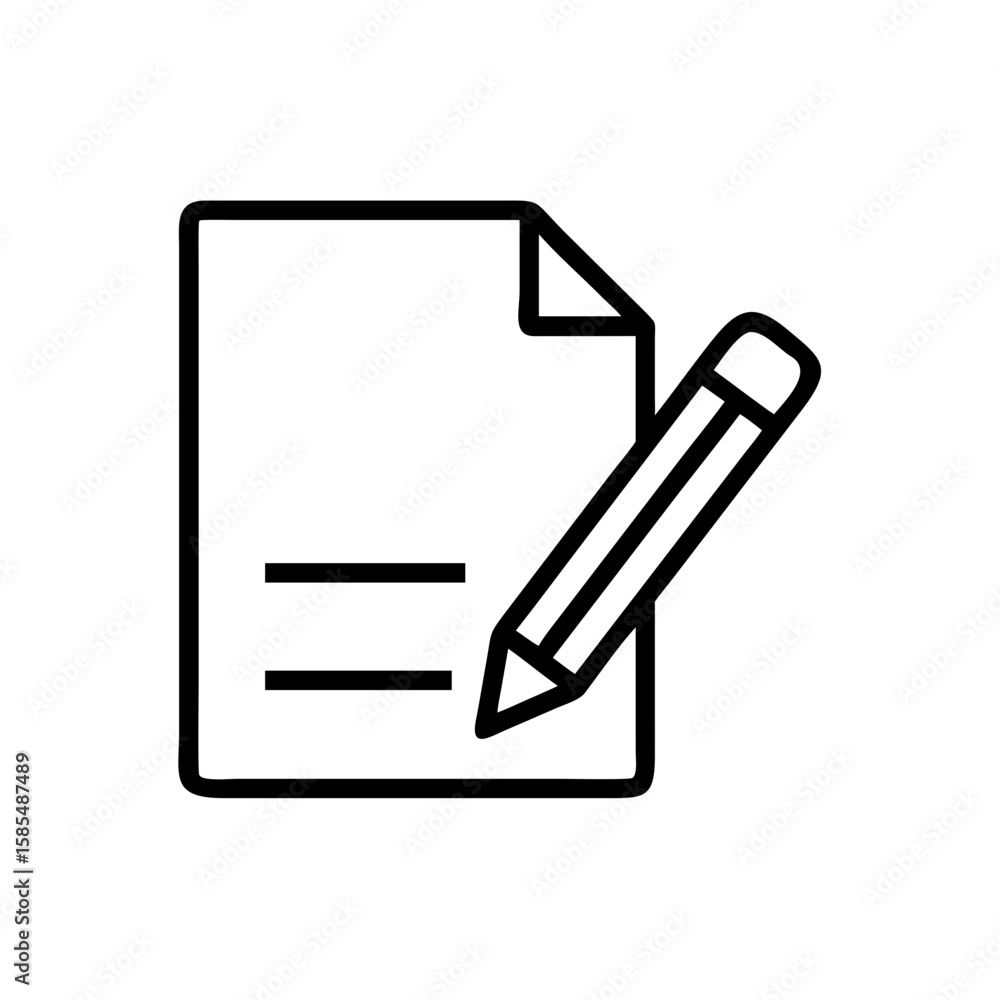Poster black outline document with a pencil icon is ideal for writing blogs, content creation websites, or 