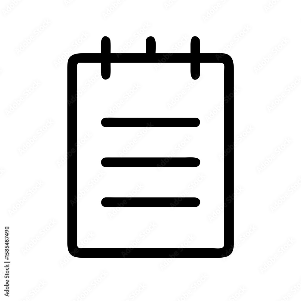 Poster simple outline icon of a top-bound notepad with text lines, ideal for websites or blogs indicating n
