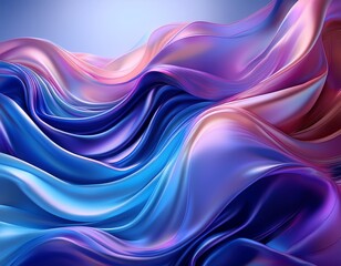Naklejka premium abstract gradient fabric waves in dynamic colorful satin textile flow with blue and purple overflows