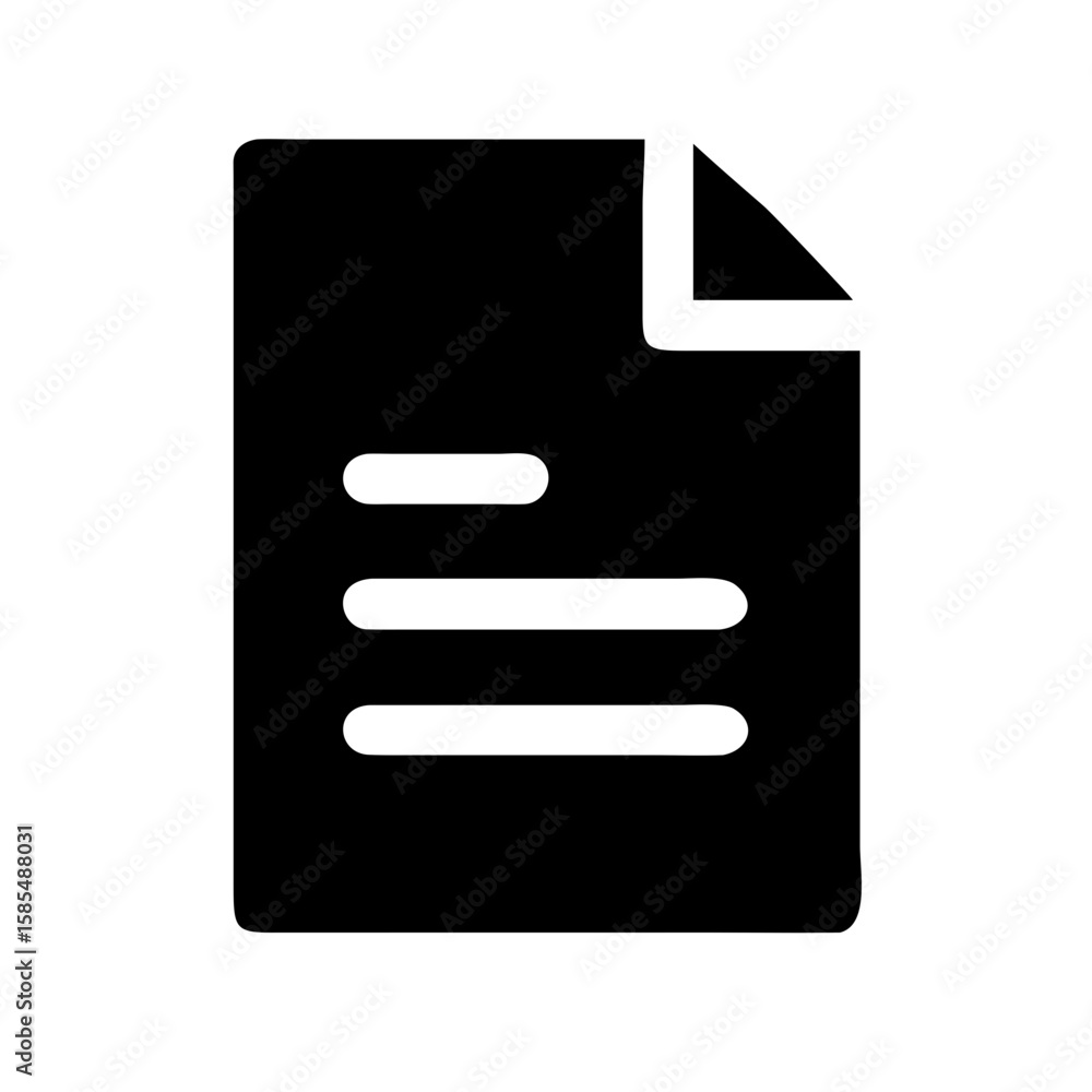 Poster solid black icon of a document with text lines and a folded corner, ideal for websites or blogs repr