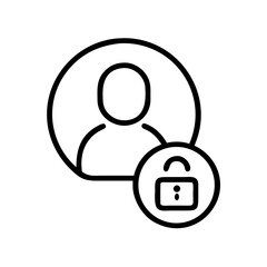 outline icon of a user profile with an unlocked padlock, ideal for websites or blogs indicating account access, login, or security settings. The style is line art.
