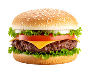 Delicious burger with fresh ingredients isolated